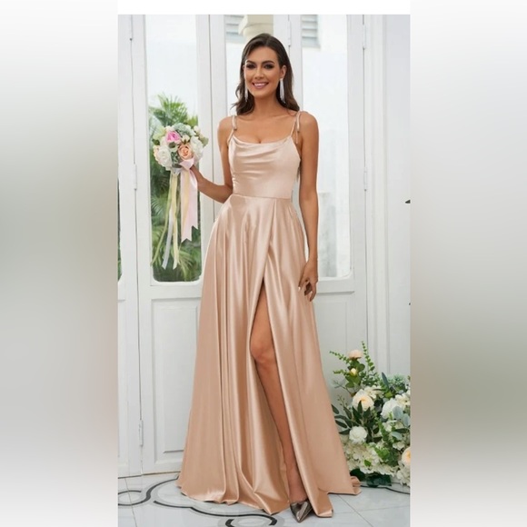 A-Line/Princess Silk like Satin Ruffles Spaghetti Straps Sleeveless Floor-Length Dresses